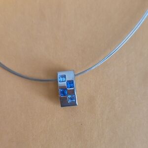 Silver Wire Necklace with Blue Accents
